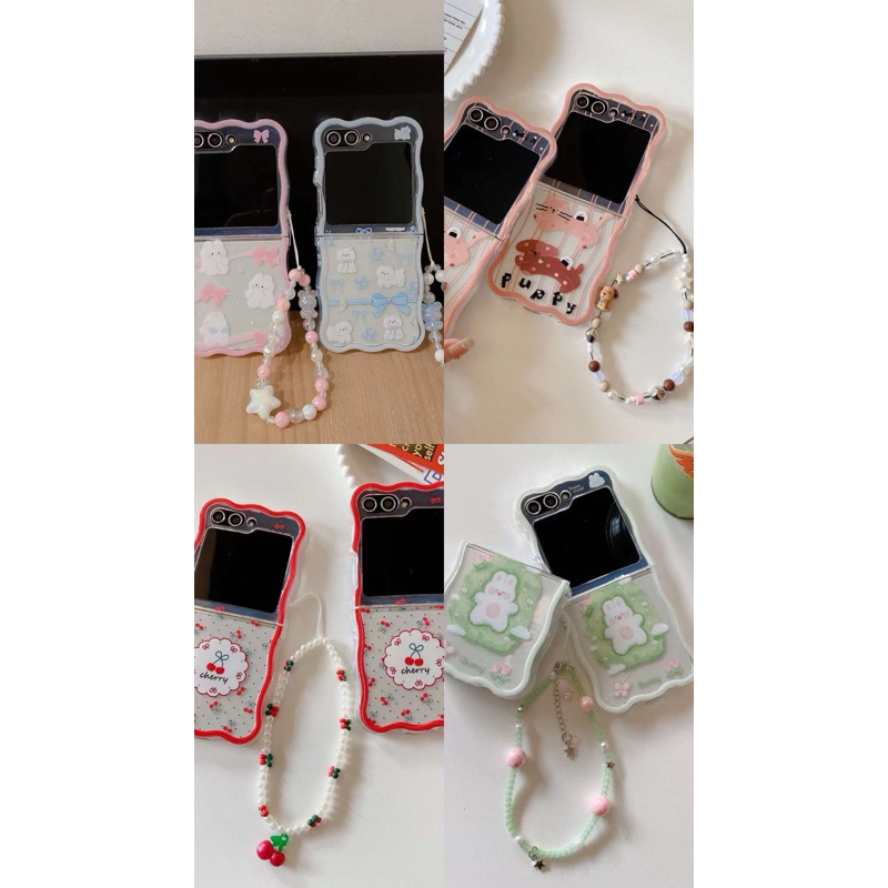 Shockproof Curvy Case Cat Kitten Dog Puppy Rabbit Bunny Cherry Fruits Pretty Imut With Pearl Charm C