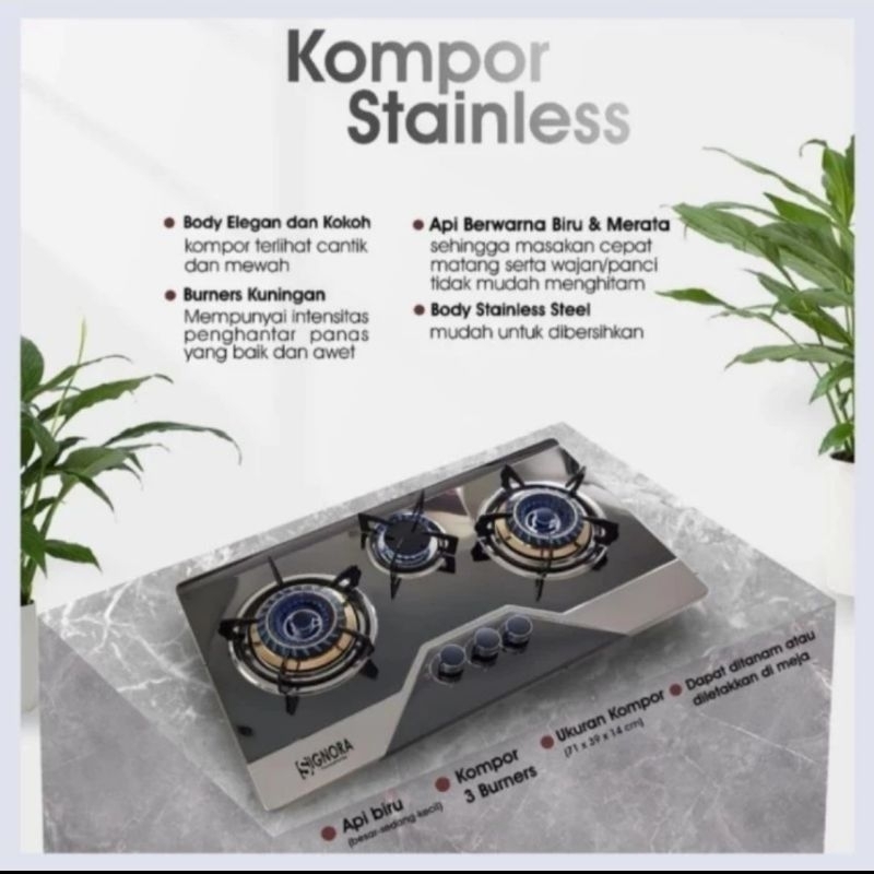 Kompor gas Signora Kompor tanam 3 tungku bisa buat standalone (khusus Instant)