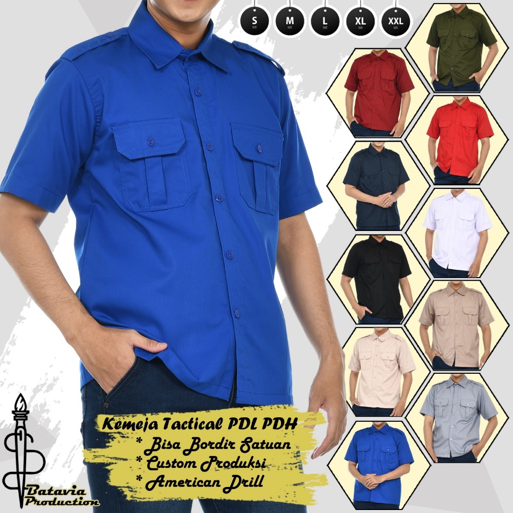 Baju Kemeja Tactical PDL PDH Lengan Pendek Workshirt Terbaru Pria Wanita - American Drill Premium - 