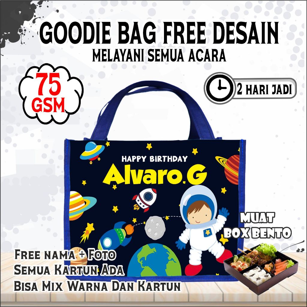 

TAS BENTO SOVENIR ULANG TAHUN MUAT BOX BENTO/TAS JINJING BERGMABR ASTRONOT/AWET DAN JAHITAN BAGUS