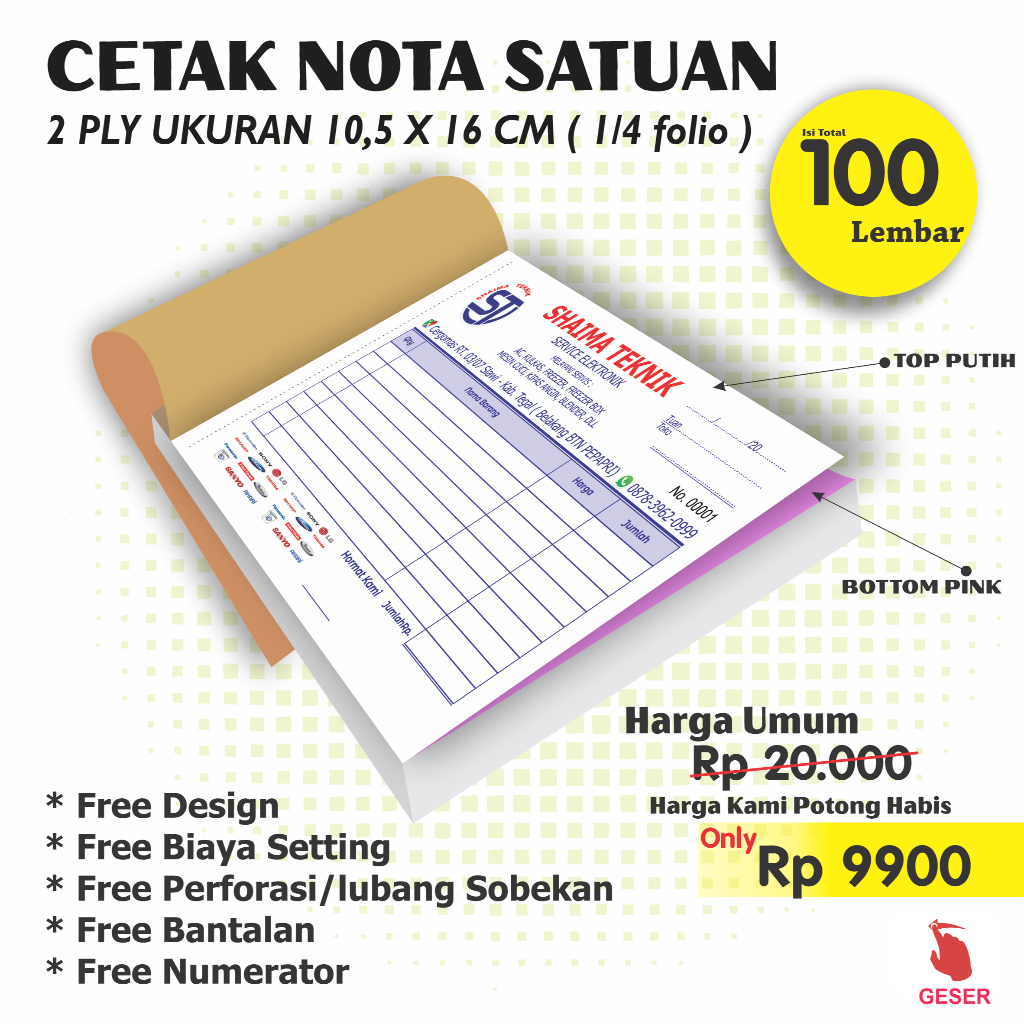 

Nota custom - Cetak nota -- 2 Rangkap -- 1 Rangkap -- INVOICE Bon Surat Jalan Kwitansi Olshop MURAH
