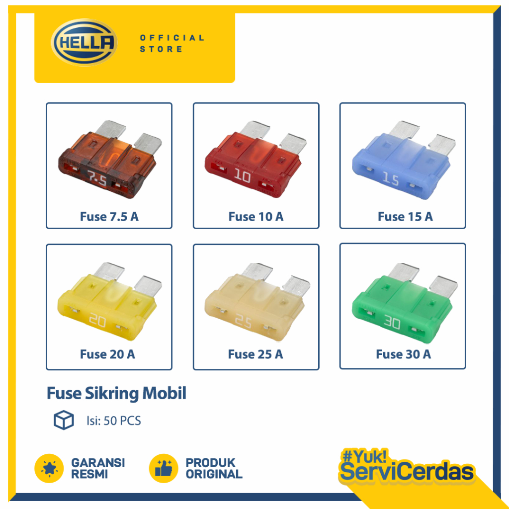 Sikring Mobil Motor HELLA 7.5A 10A 15A 20A 25A 30A ( ISI 50PCS ) - Sekring BESAR