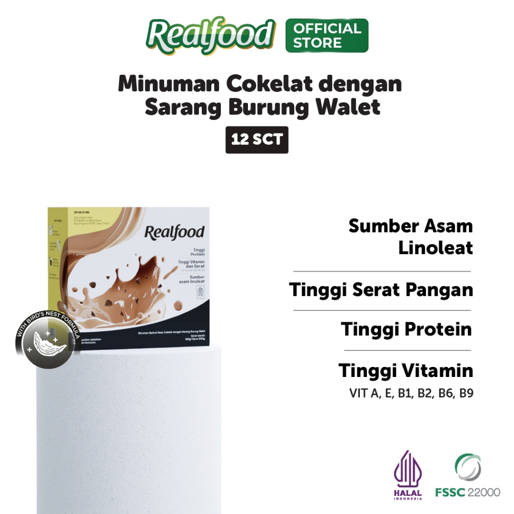 Realfood Minuman Cokelat Dengan Sarang Burung Walet dan Vitamin B6, B3, D, B12, B9, C, A dan E