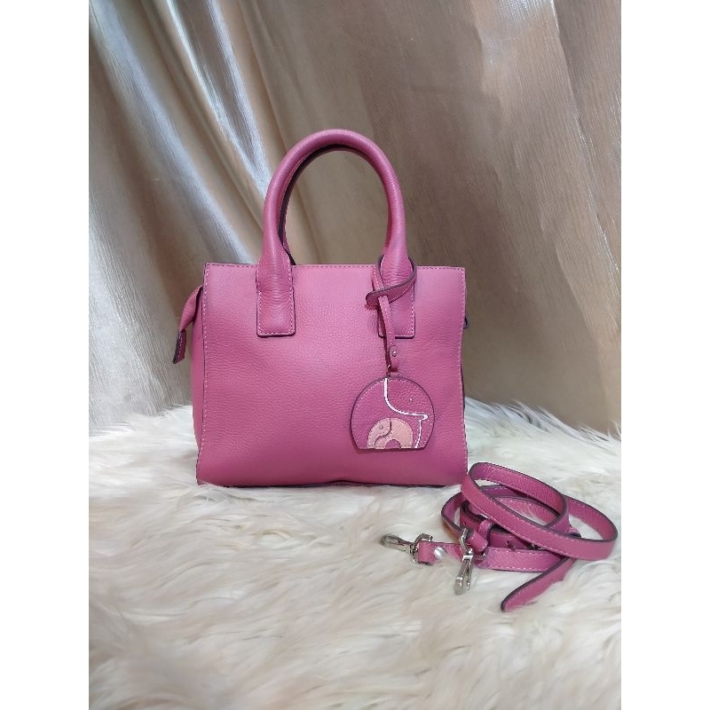 tas kulit wanita pink bampo seken sling bag preloved