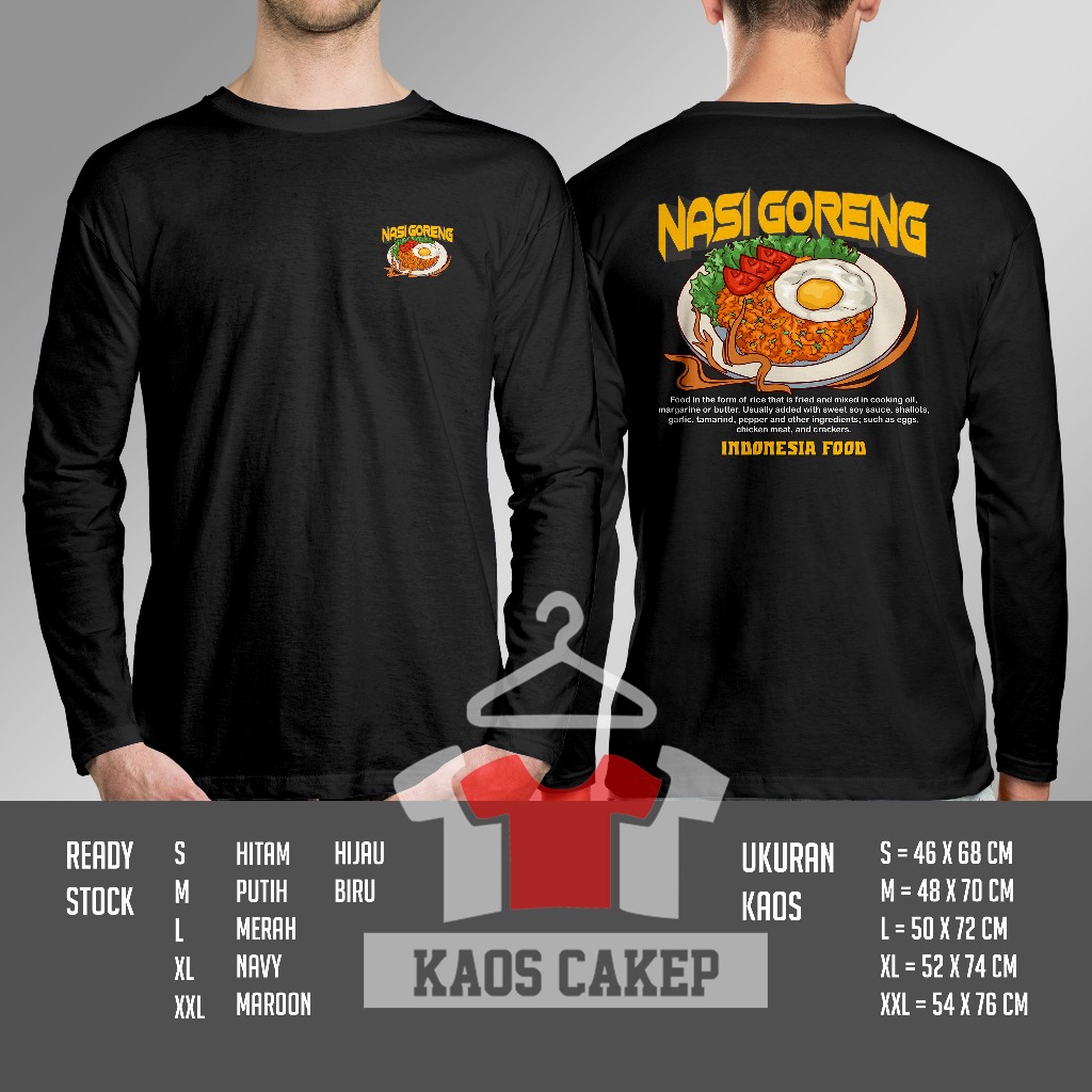 Kaos Makanan Fried Rice Nasi Goreng Desain Keren Indonesia Food Lengan Panjang Baju Distro