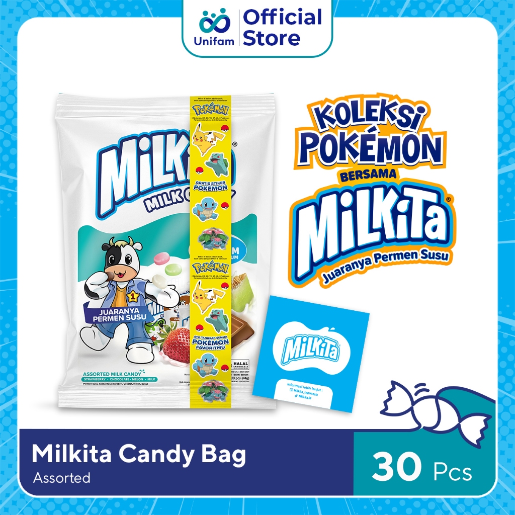 

Milkita Permen Susu Mix Edisi Pokemon Premium Bag - Milk Candy 1 Bag (Isi 30Pcs) @4 Gram