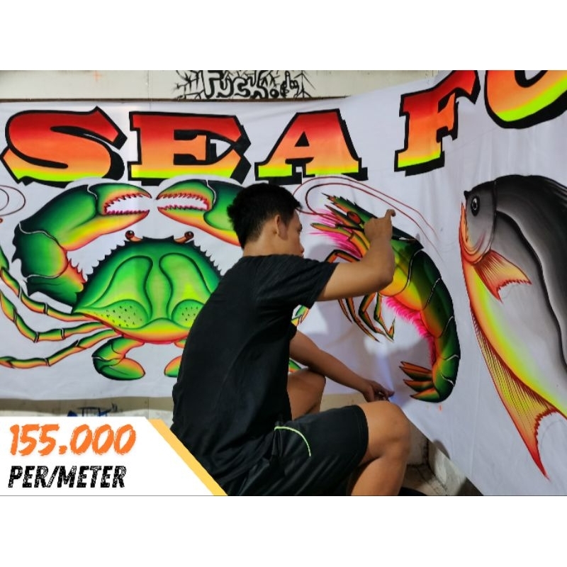[BISA COD] SPANDUK PECEL LELE LUKIS ORIGINAL ASLI LAMONGAN /SPANDUK SEAFOOD / SPANDUK SOTO / SPANDUK