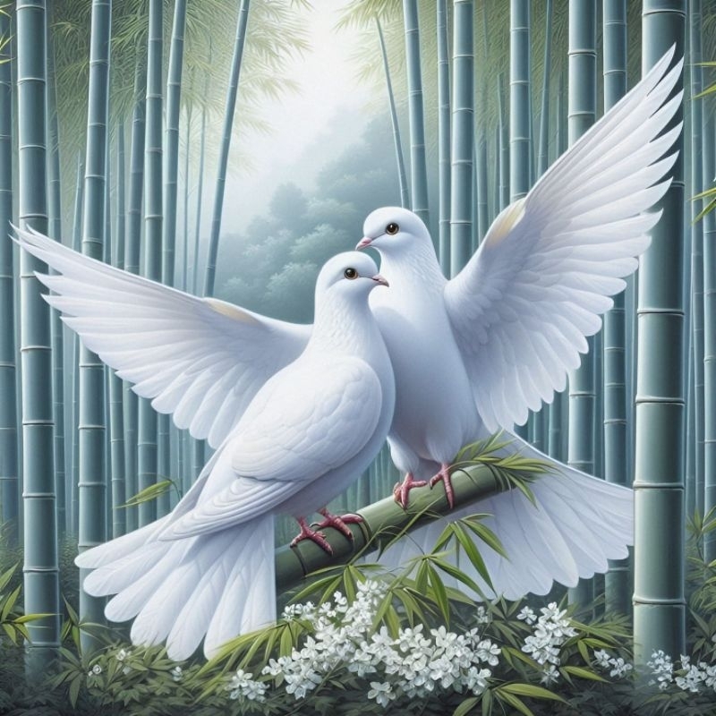 poster cetak, burung sepasang merpati, hiasan, dinding tanpabingkai