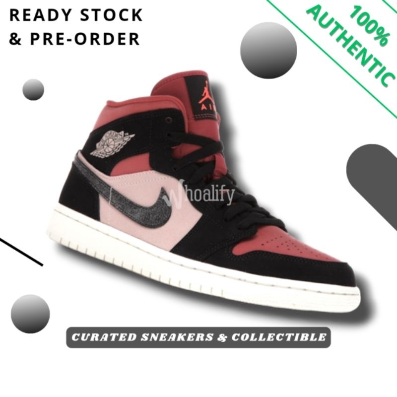Nike Air Jordan 1 Mid W Burgundy Dusty Pink BQ6472-202 Authentic