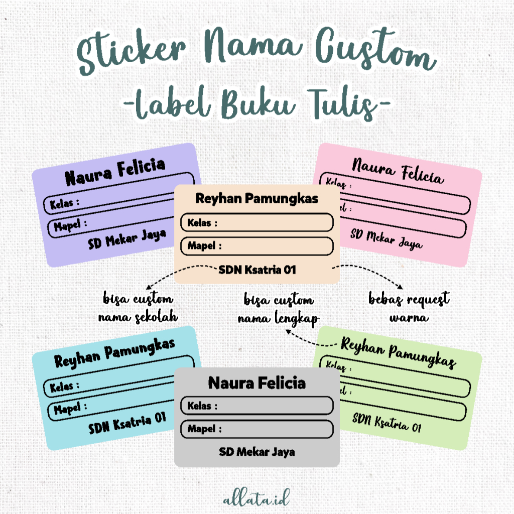 

[24pcs] Sticker Nama Custom Label Buku Tulis | Stiker Mapel Sekolah Anak Warna