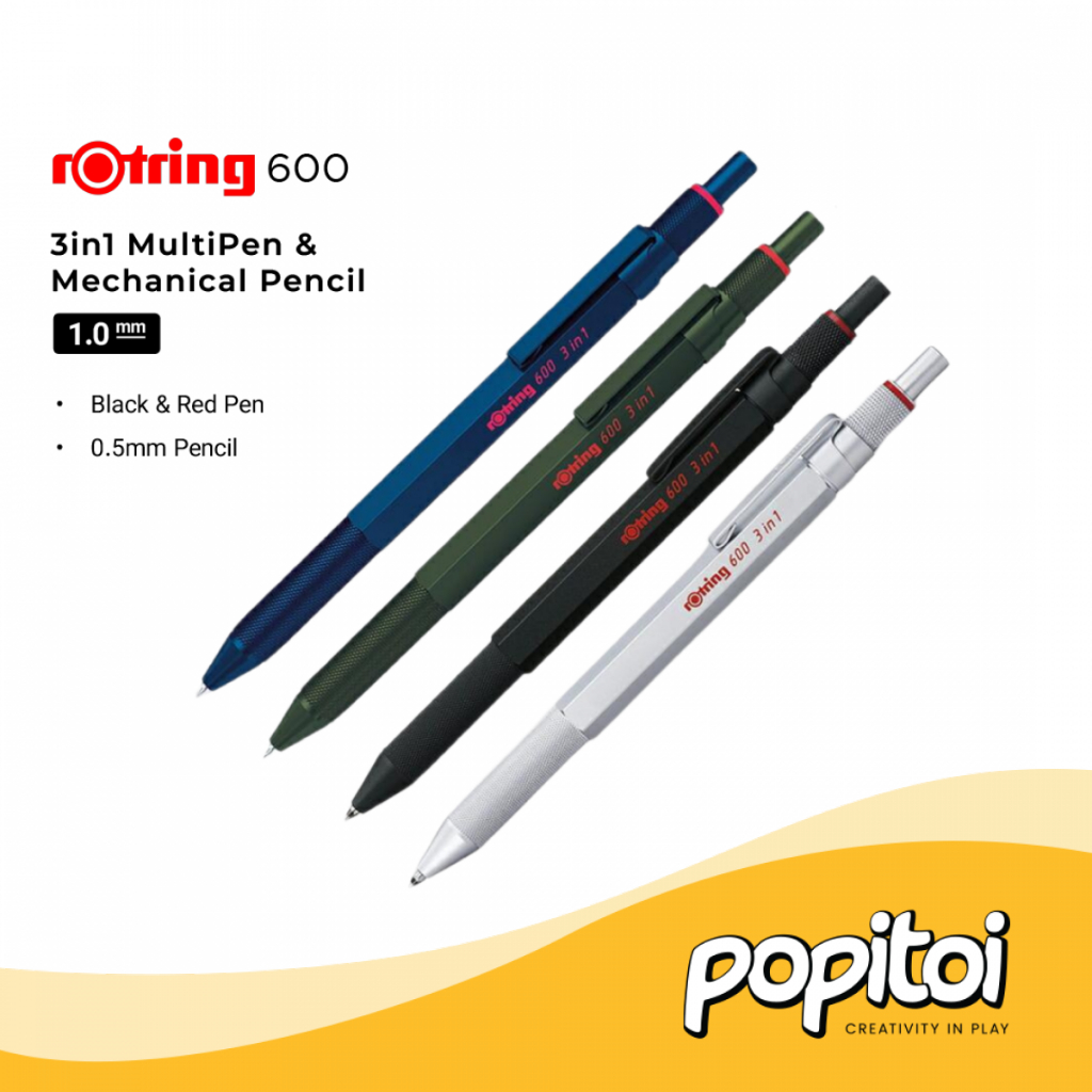 

ROtring 600 Series 3 in 1 Multi Pen 1.0 mm & Mechanical Pencil 0.5 mm Pulpen Pensil Mekanik