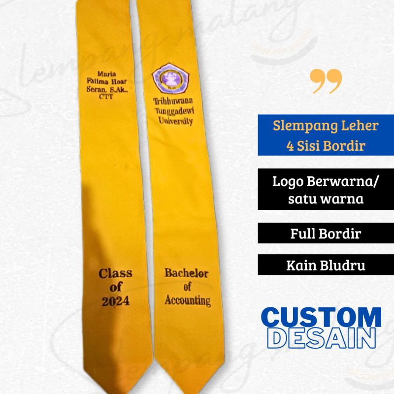 SLEMPANG KALUNG WISUDA BORDIR / SLEMPANG WISUDA BLUDRU BORDIR SASH 4 SISI BORDIR