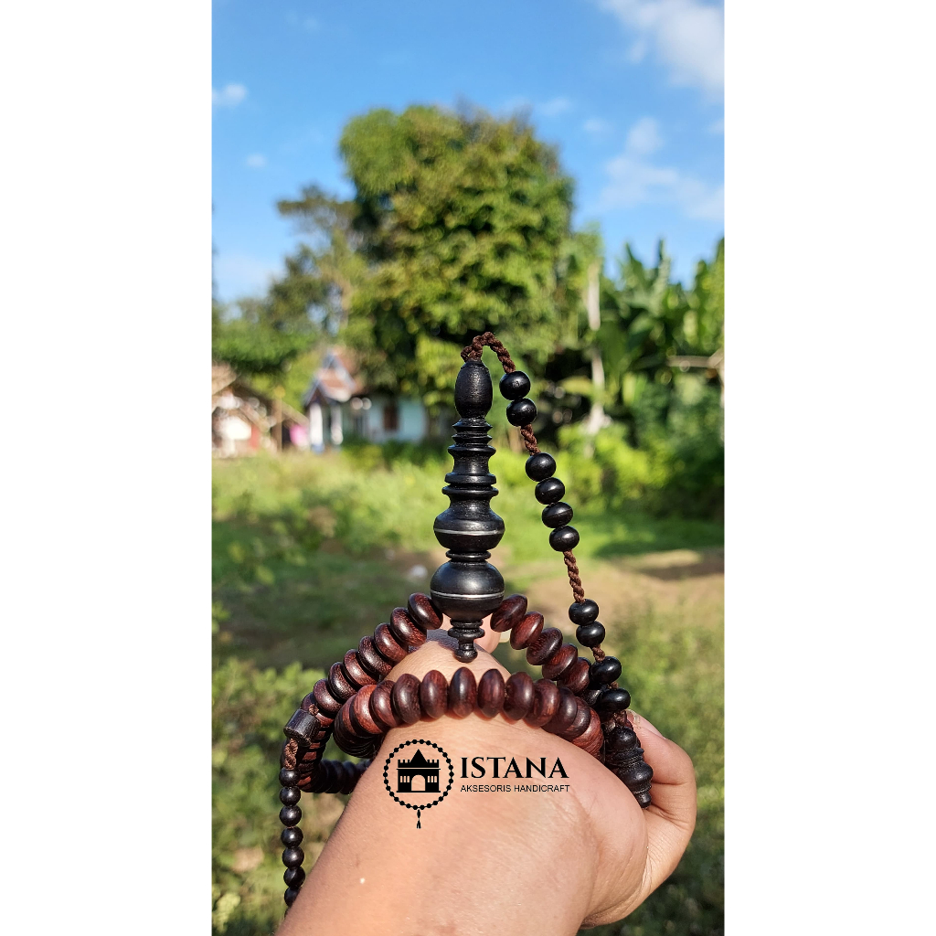 Tasbih Galih Asem Kayu Kelor Butiran 10mm Isi 100 Cantik Motif Muslim