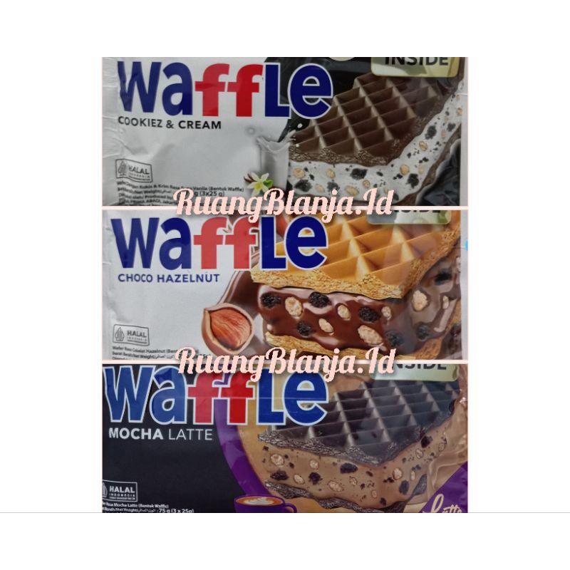 

Tango wafer bentuk waffle Rice crispy wafer isi rasa berlapis cookies cream - mocha latte - choco hazelnut 75gr (3X25gr) dengan krim susu vanilla cookiez renyah pack 2 in 1