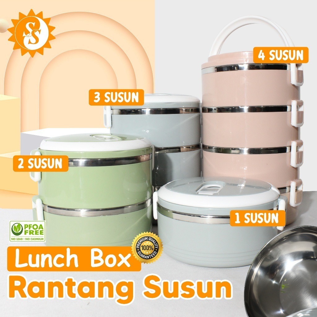 RANTANG SUSUN 2 3 4 Susun Lunch Box Polos Model Baru Kotak Nasi - Rantang susun nasi warna pastel BA