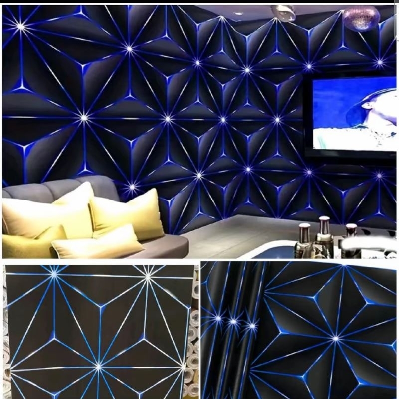 Wallpaper Sticker Dinding KRISTAL 3D GLITER BIRU Elegan Modern Terbaru Dekorasi Dinding Ruang Tamu K