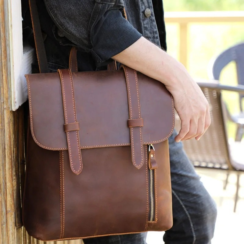 Tas Ransel Kulit Asli Pria Wanita - Tas Multifungsi Kulit Asli Crazy Horse