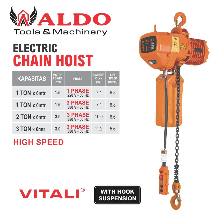 VITALI ELECTRIC CHAIN HOIST HIGH SPEED 6 METER / KATROL ELEKTRIK / TAKEL MERK ALDO