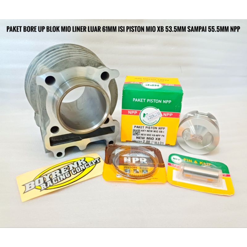 PAKET BORE UP BLOK MIO SPORTY LINER LUAR 61MM ISI 53.5 54 54.5 55 55.5 NPP-BOYRENK