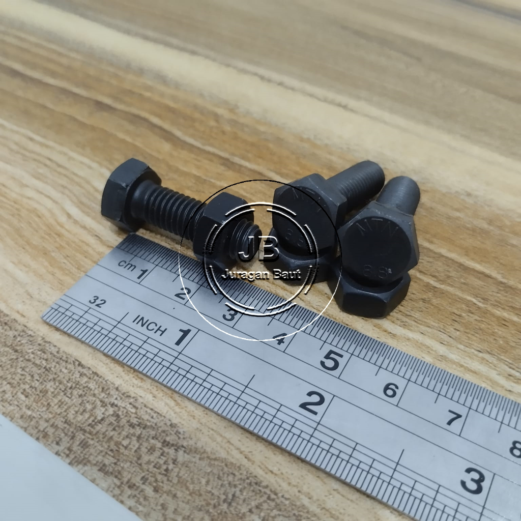BAUT BAJA KUNCI 13 M8X25 PANJANG 2,5 CM 2,5CM GRADE 8.8 BAUD MUR HTB M8 X 25 FULL DRAT HITAM BAUT 13