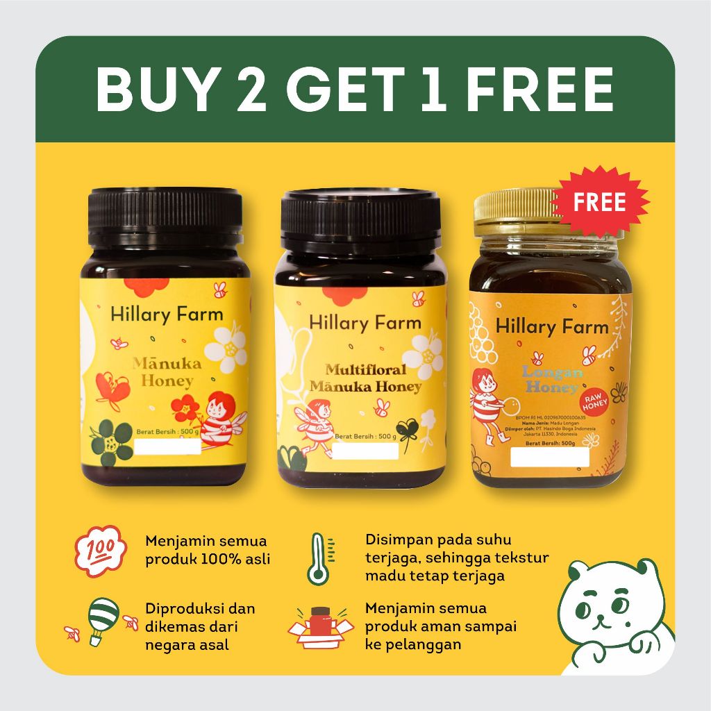

Hillary Farm Manuka Honey 500gr + Multifloral Manuka Honey 500gr Free Madu