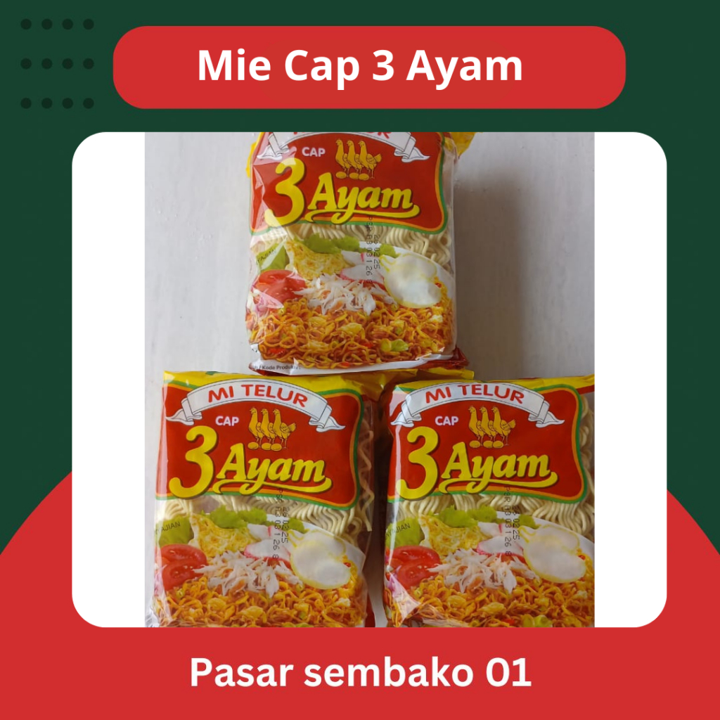 

Mie Telur Cap 3 Ayam - Mi Telur 110gr