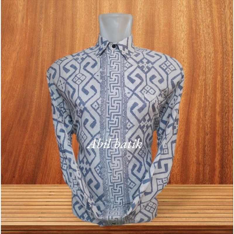 Batik Dobby ATBM Tradisionsl Cap Cirebon Trusmi Putih Abu