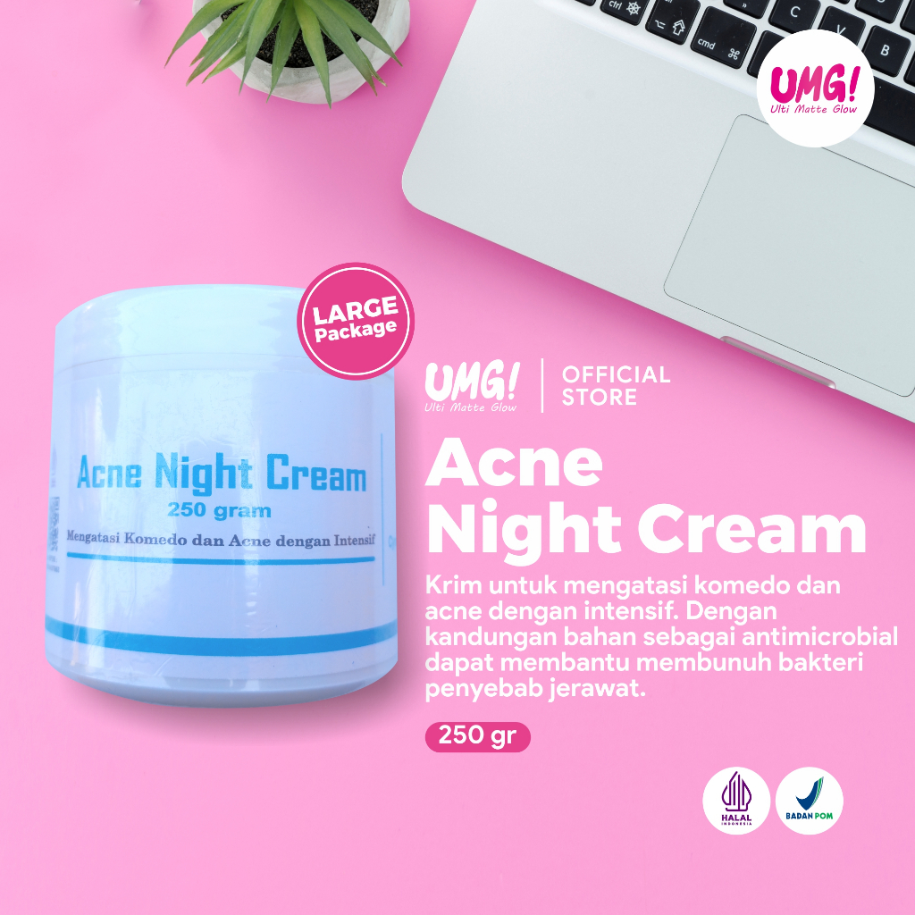 UMG Ulti Matte Glow (250GRAM) night cream acne or cream malam jerawat (for acne skin)