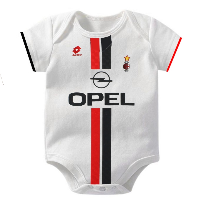 Romper Baju Bayi Bola Jumper Jumpsuit Ac Milan Away Retro 1995