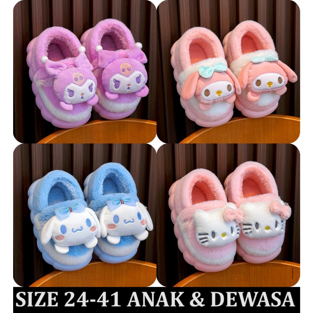 SD10 Sepatu Sandal Selop Bulu sanrio 2025 motif kuromi cinnamoroll hello my melody hello kitty slip 