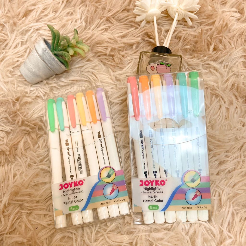 

JOYKO 100% ORI!!! 1 Set 6 pcs 2 in 1 Setabilo / Colored Highlighter Penanda Berwarna / Spidol Marker JOYKO Original HL-54 Pastel Color Non Toxic Quick Dry Stabilo