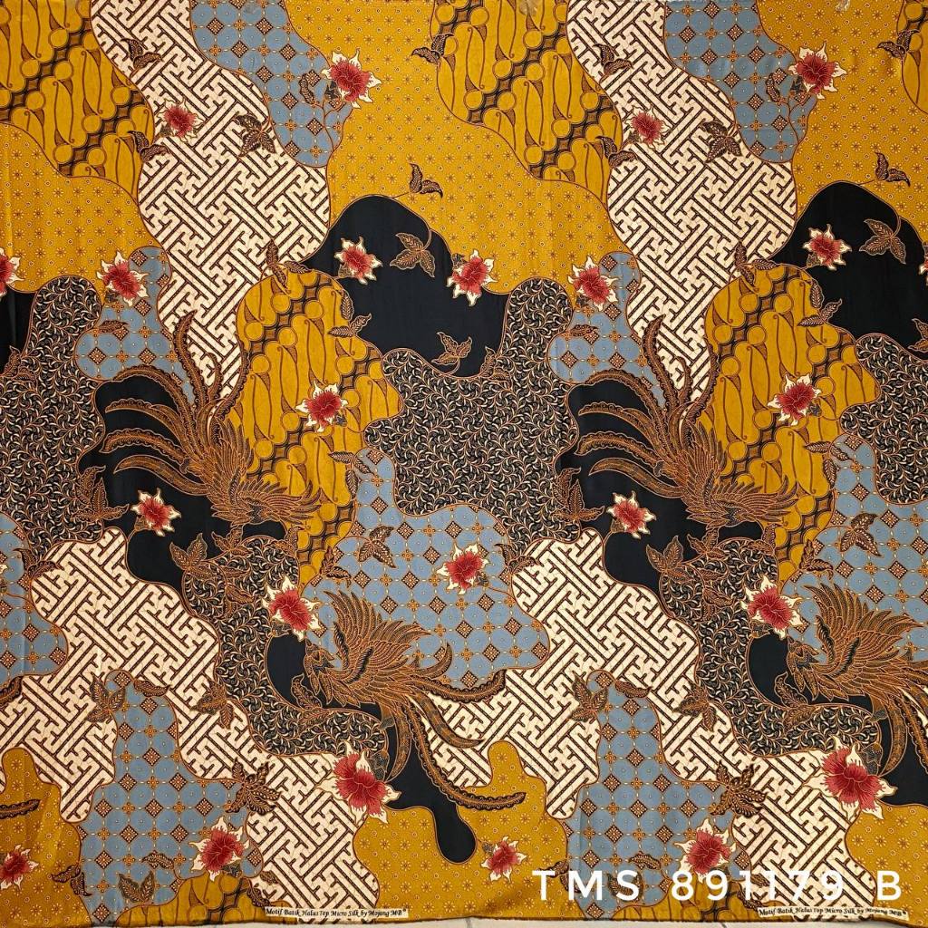 Kain Kemeja Batik Hitam Gold Merah Marun Micro Silk Satin Semi Pola Mojang MB by Nazya