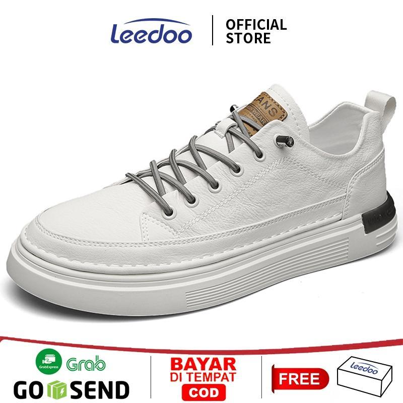 Ledoo Sepatu Putih Casual Sepatu Pria Kulit Sneakers Pria Kekinian Sneakers Lari Fashion Sport Shoes