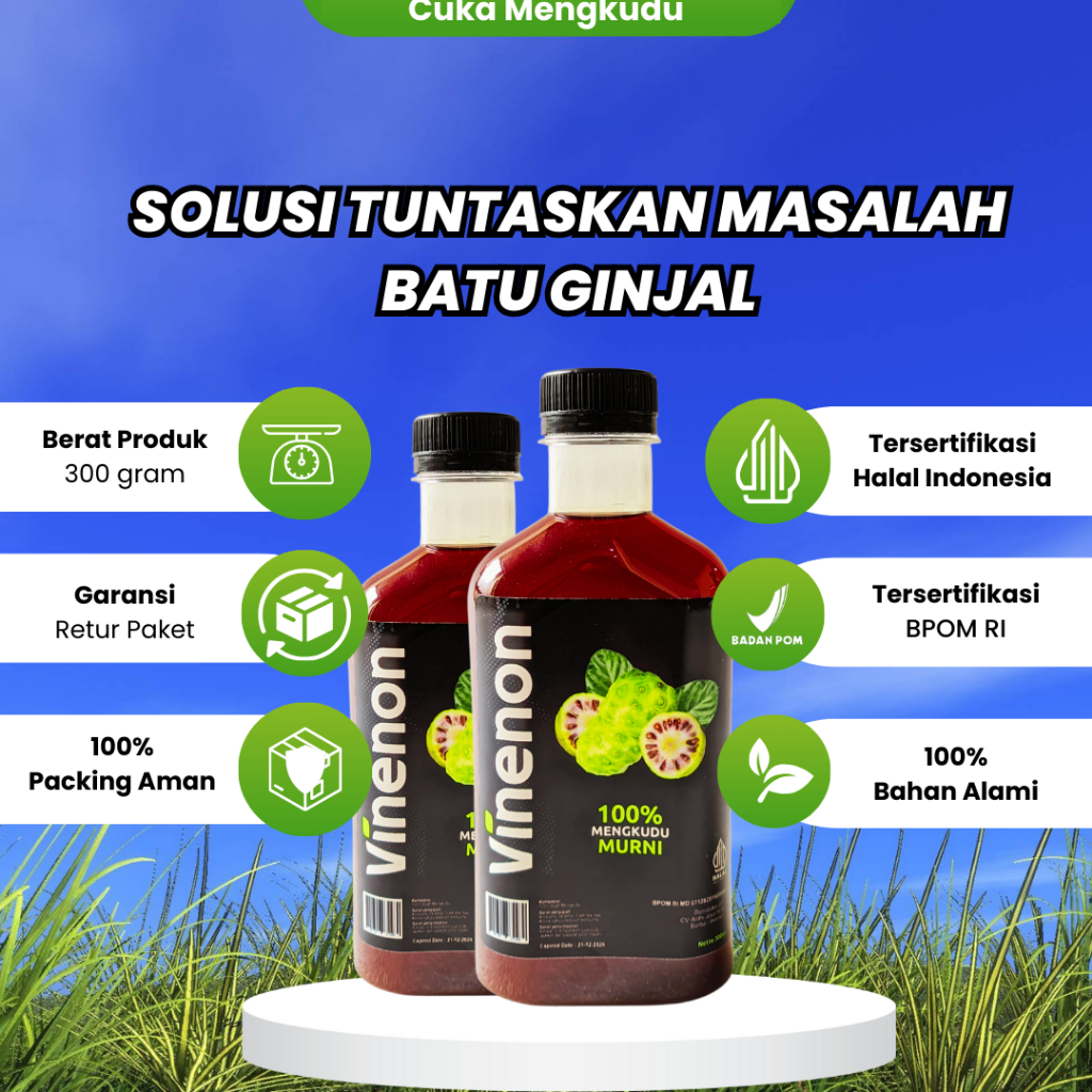

Cuka Mengkudu Vinenon 100% Herbal Alami 2 Botol Kurangi Kolesterol & Lancarkan Purin