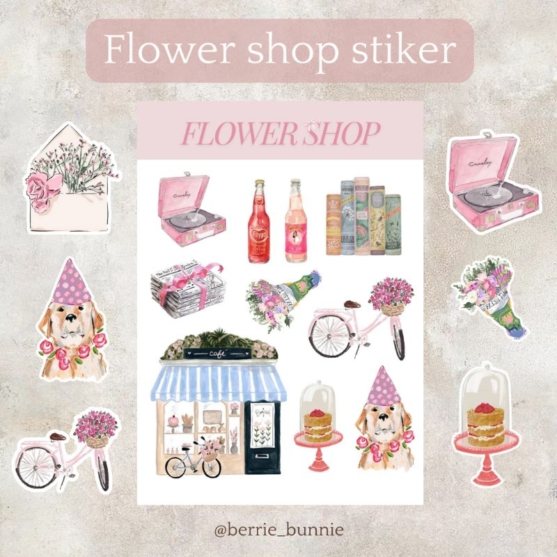 

[berrie_bunnie] stiker flowershop | A6 flowershop stiker finishing doff, untuk dekorasi, journaling, dll.