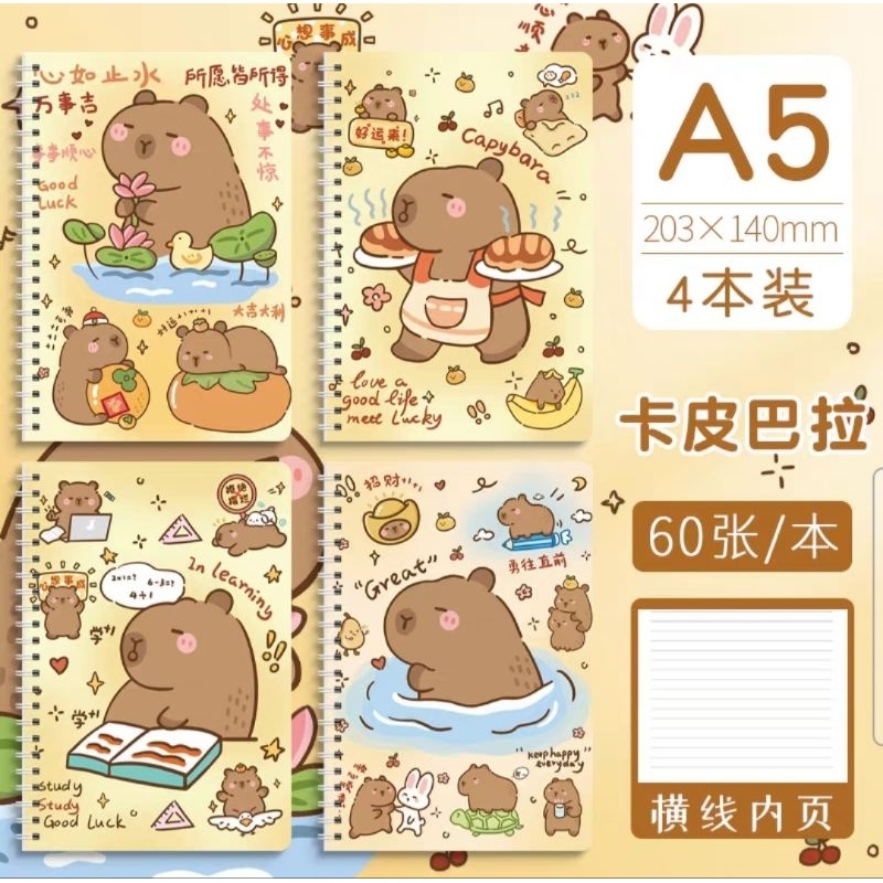 

Lovely- Buku tulis labubu capybara cinnamoroll kuromi sanrio A5 bergaris spiral