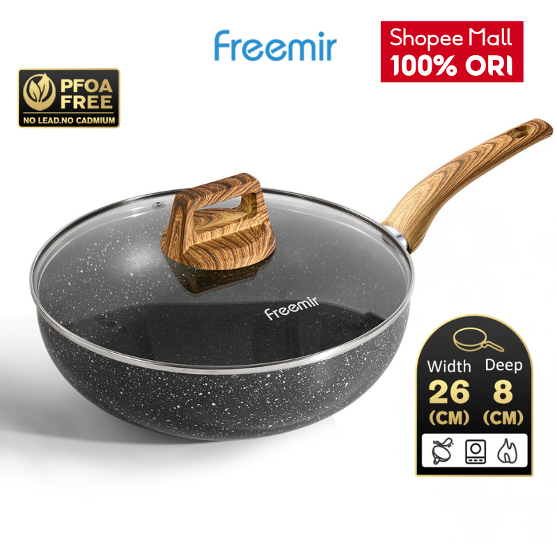 [OFFICIAL MALL] freemir Wajan Anti lengket 26cm Hitam Wajan/panci masak/penggorengan Pemanasan cepat