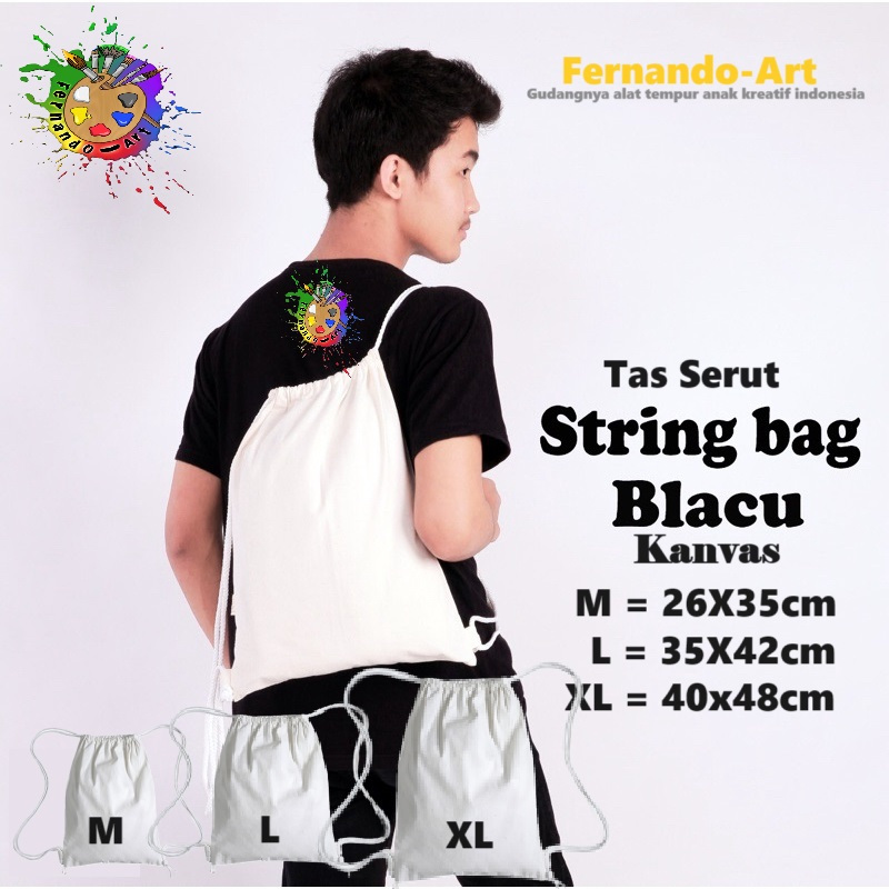 Tas Serut Kain Blacu/Kanvas Putih Polos / Tas Punggung String Bag / Tas Futsal