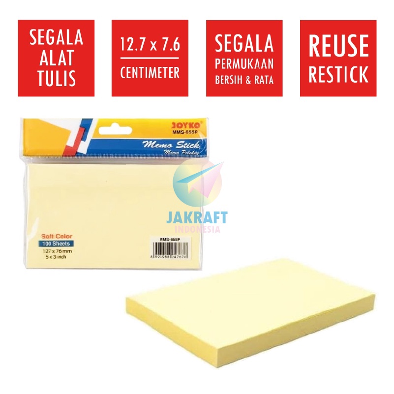 

PROMO SPESIAL 1 Lembar Kertas Memo Stick Tempel Besar Panjang JOYKO MMS655P Soft Color Sticky Note 127 x 76 Cm
