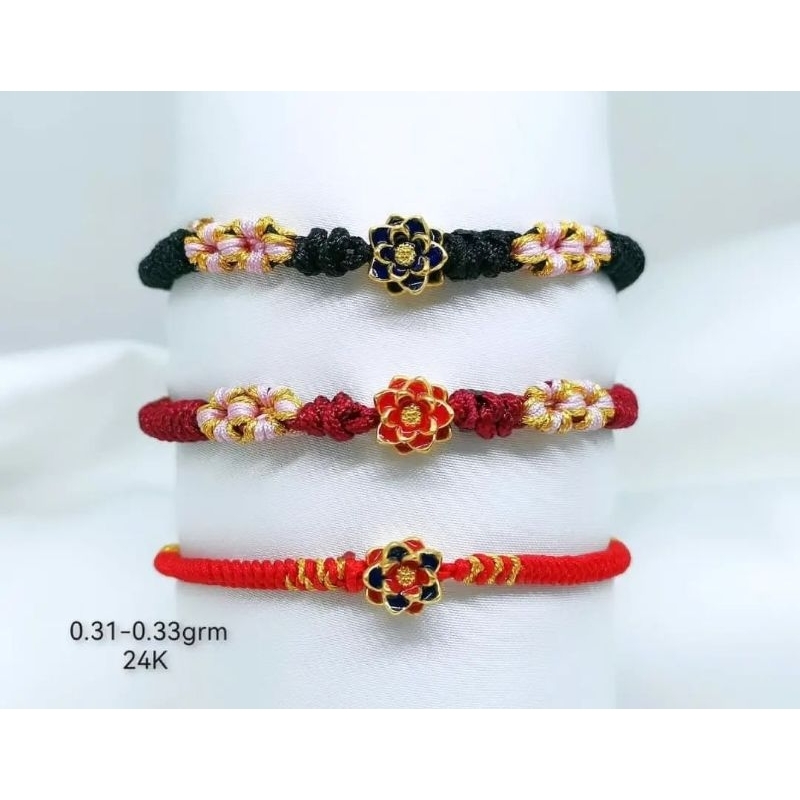 gelang tali emas charm lotus/ teratai/ bunga cat/ warna emas HK hongkong 23k 24k 999 gelang custom