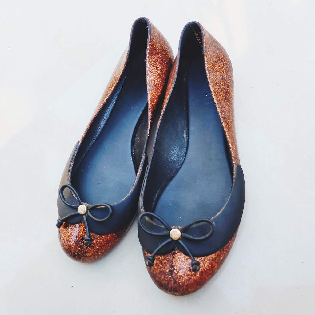 sepatu wanita flat ballet jelly glitter gold ori Melissa shoes size 35/36 preloved ada minus