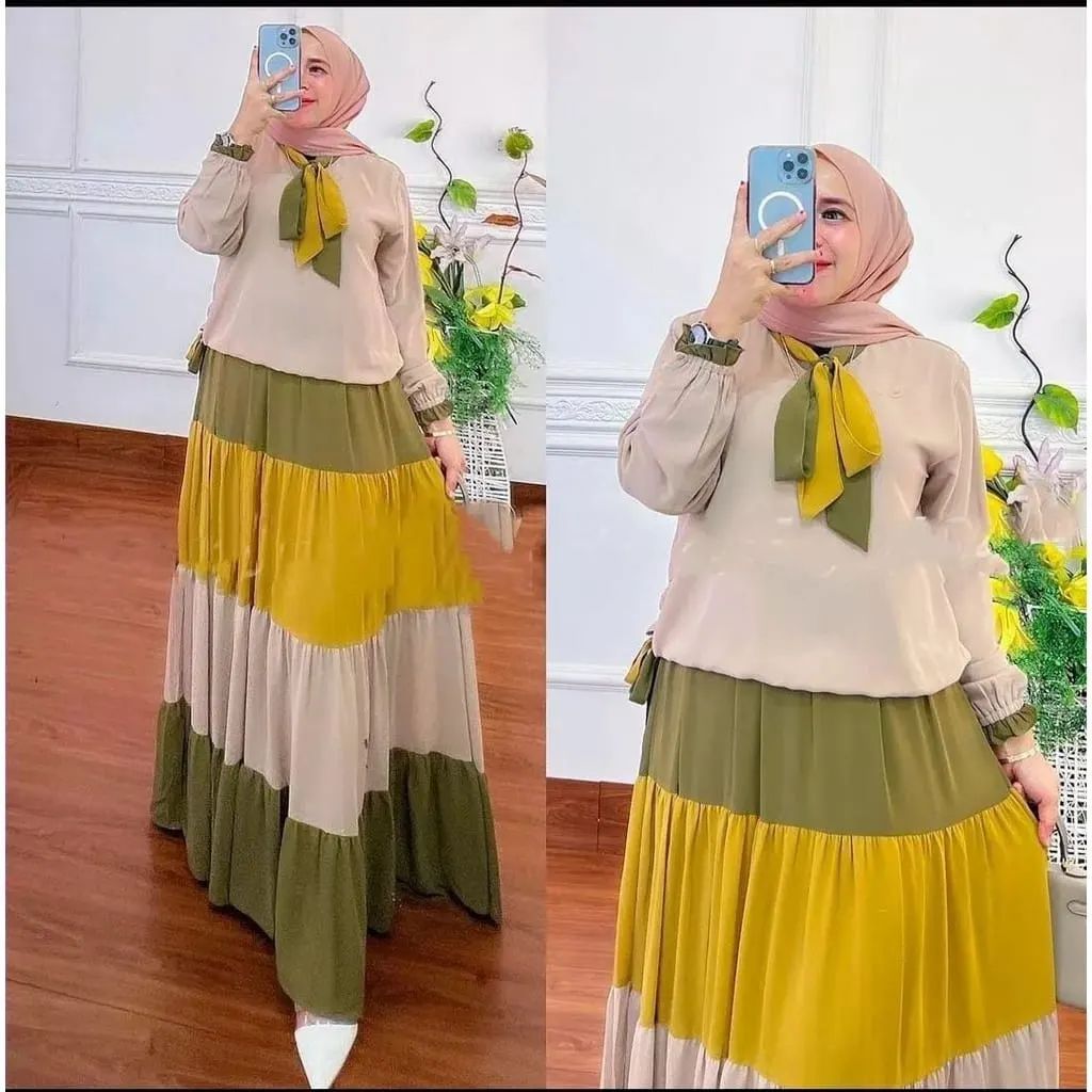 Pakaian Gamis Wanita OCHA MIDI DRESS Bahan Ceruty Babydoll Baju Gamis Muslim Remaja Model Terbaru