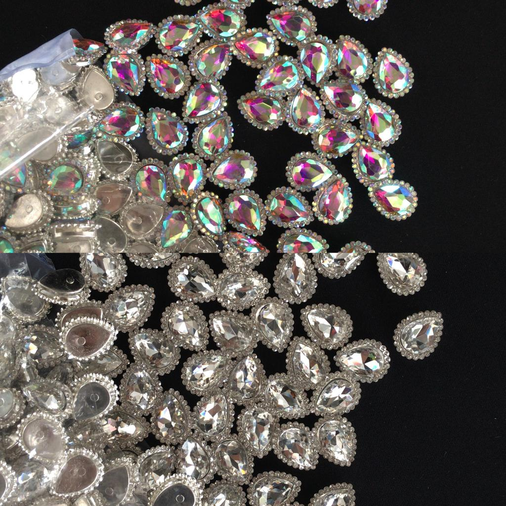 @36PCS 10x14 DIAMOND KRISTAL CANGKANG SILVER MATAHARI TETES BESAR POLOS / PELANGI (CM 100)