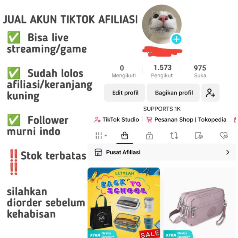 AKUN TIKTOK SHOP TIKTOK AFILIASI KERANJANG KUNING AKUN TIKTOK MURAH FOLOWER 1K BISA LIVE GAME