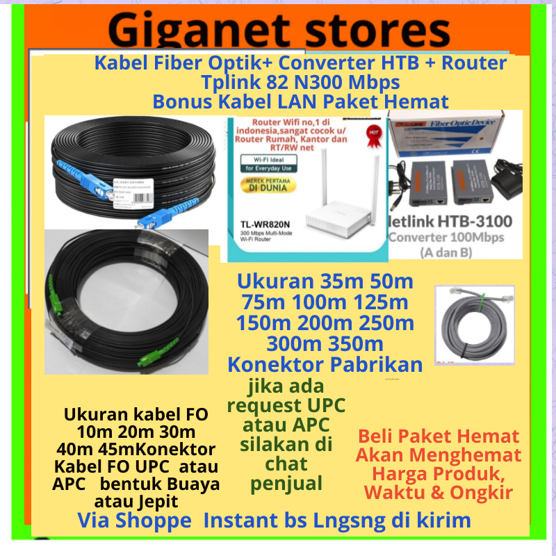 Kabel Fiber Optik Dropcore FTTH  Kabel FO Precon 200m Bundling HTB Router wifi Tplink 820 N300 Mbps 