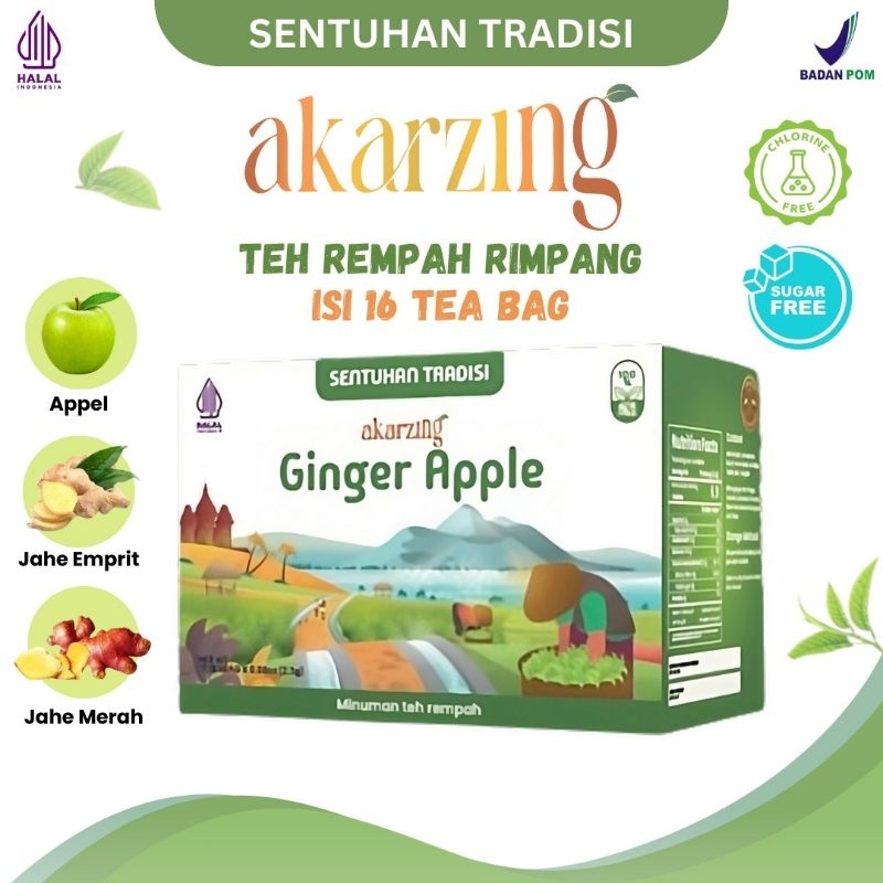 

akarzing teh rempah rimpang ginger apple isi 16 tea bag teh herbal teh detox halal original