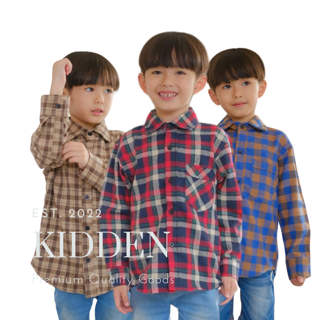 KIDDEN Baju Kemeja Flanel Oversize Anak Laki Laki Remaja Kids Motif Kotak 5-16 Tahun