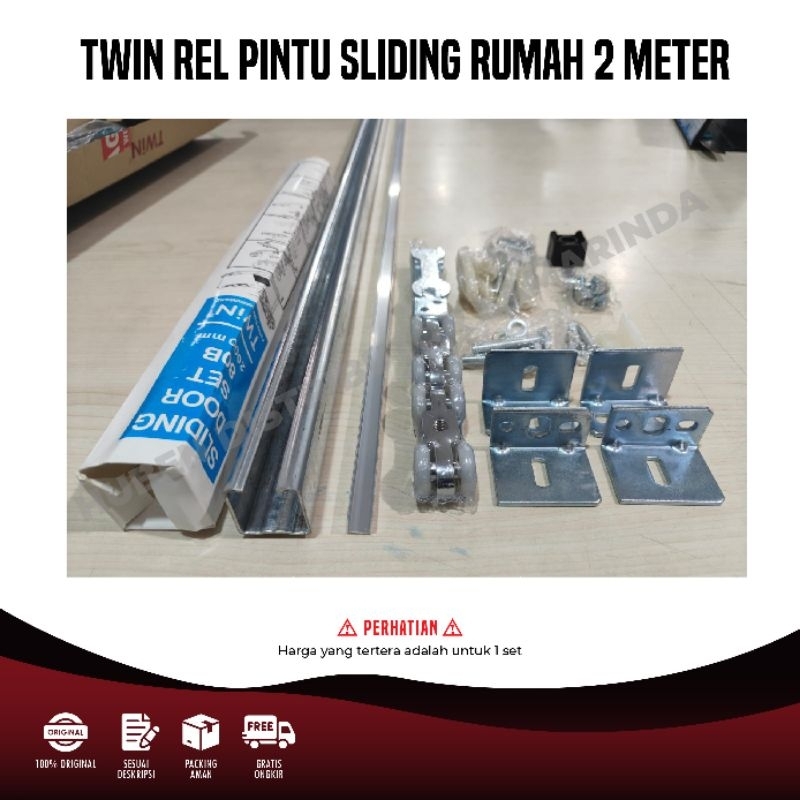 TWIN Rel Pintu Kayu Roda Gantung Nylon Nilon Sliding Geser Besi Galvanis 2,4 Meter 2,4 M 240 CM 80B