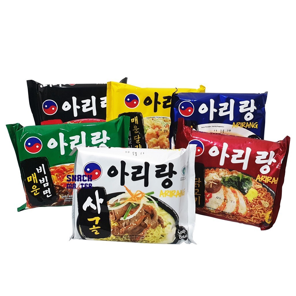 

Mie / Noodle Instant Arirang Korean / Korea Ramyun / Ramyeon Goreng Pedas, Spicy Bibim Ramyun, Ayam, Bolognase, Kuah Sum Sum / Bone Marrow, Black Garlic 105 Gram