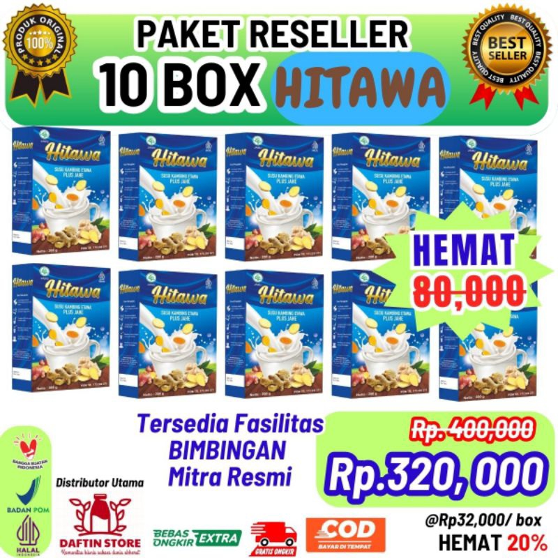 

HITAWA 10 Box Paket Reseller Susu Etawa plus Jahe Terapi Nyeri Sendi dan Tulang